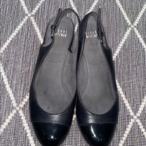Stuart Weitzman low wedge sling back , black Patent leather Toe